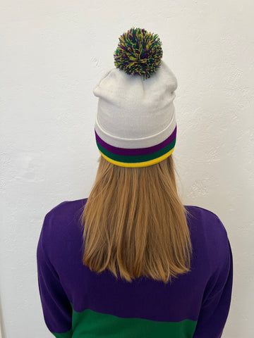 Bonnet avec pompon - Rayure blanche