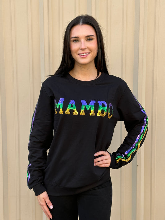 French Terry Adult Sequins MAMBO Shirt - Black