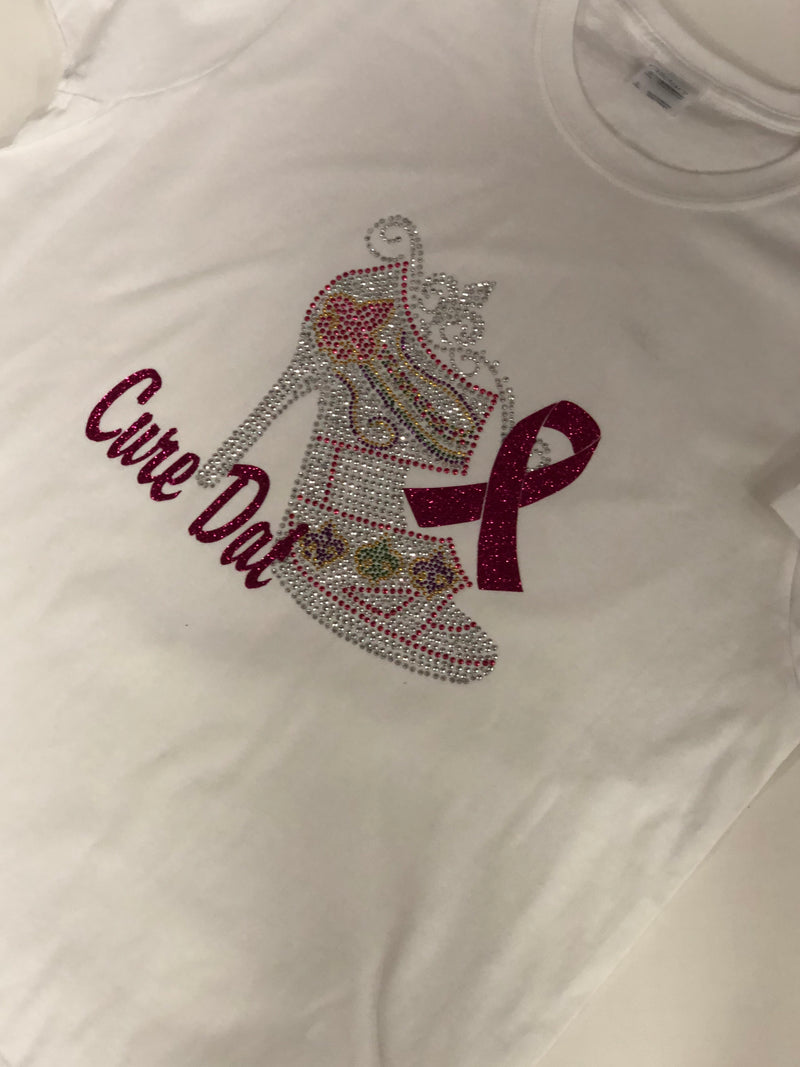 Cure Dat Pink Leopard Heeled Rhinestone T-Shirt - S White