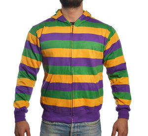 Purple Green Gold All Over Stripe Zip Up Sweatshirt Hoodie