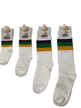 White Socks with Purple Green Gold Stripes (Infants, Kids, and Adults)