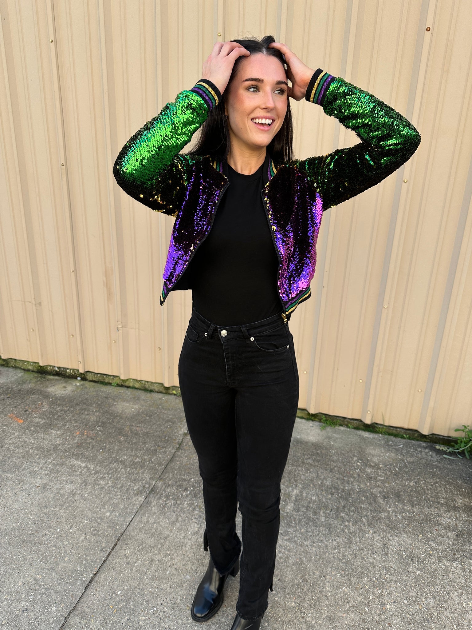 Sequin Jacket Purple, Green, and Gold Adult Striped - Medium