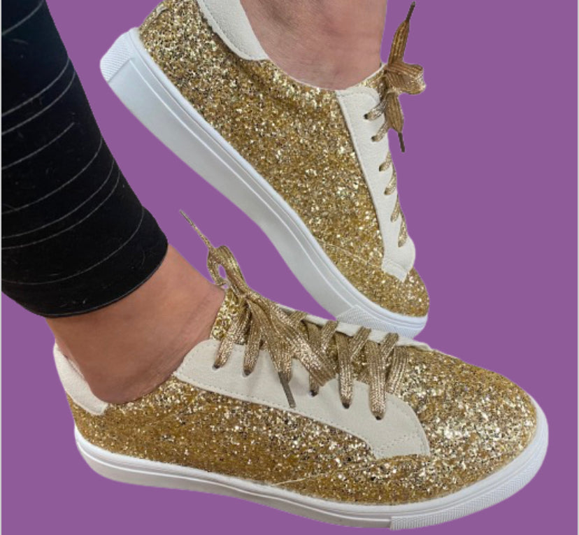 Metallic Gold EUR Glitter front Lace up Sneakers. EUR 40 Great Condition