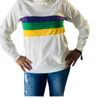 Camiseta de manga larga blanca con franja horizontal en el pecho para adulto, con lavado ácido
