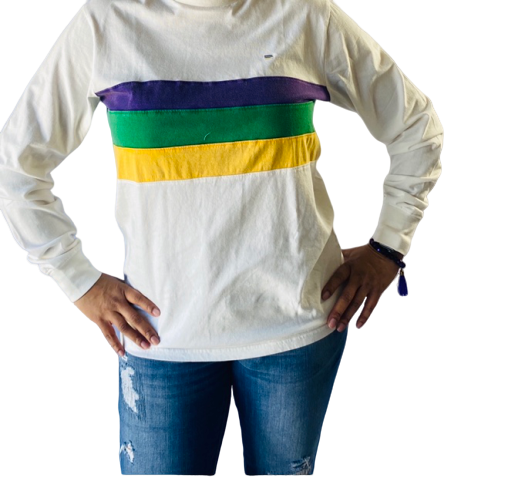 White Chest Stripe Adult Acid Wash Long Sleeve
