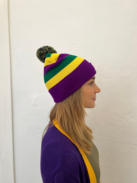 Adult Beanie with Pom Pom - Rugby