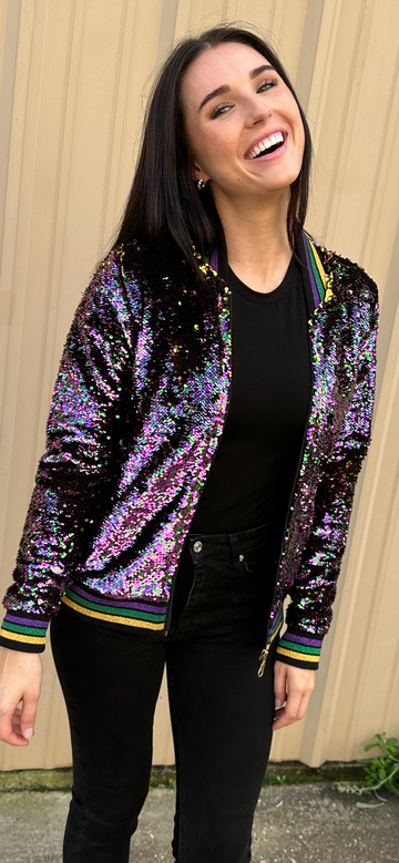 Veste à Paillettes Violette, Verte et Dorée Adulte Confetti