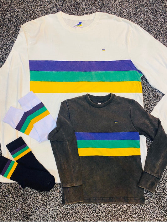 White Chest Stripe Adult Acid Wash Long Sleeve