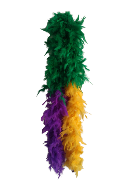 Purple Green Gold Color Block Mardi Gras Feather Boas - 12-Pack