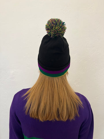 Gorro con pompón - Rayas negras