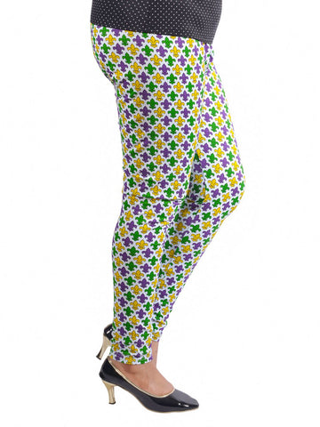 Mallas/Leggings Estampado Completo Flor de Lis Morado Verde Dorado