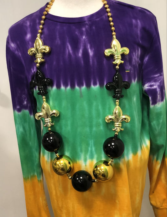 Grande perle à motif fleur de lys noire et dorée