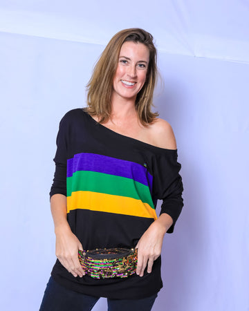Top de jersey con franja negra en el pecho y hombros descubiertos